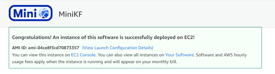 MiniKF on AWS - Successful Deployment Message